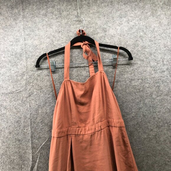 Topshop Apron Midi Dress Size 6 A-Line Halter Square Neck Clay Peach Minimalist - Picture 3 of 8